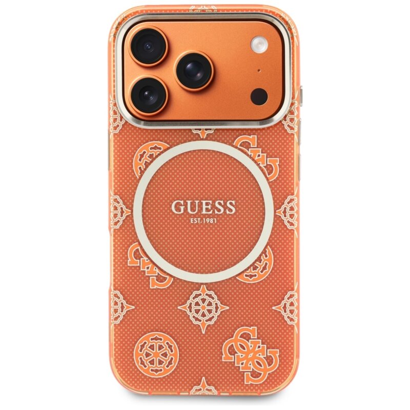 Husa iPhone 17 Pro Max originala Guess IML Peony Dot MagSafe, portocaliu, GUHMP17X5HPOEDO