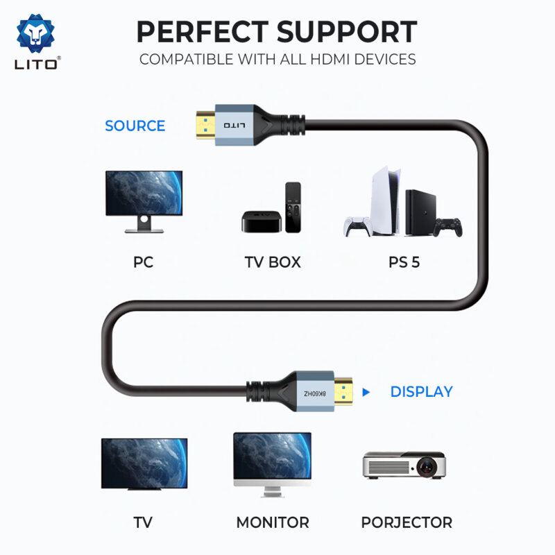 Cablu HDMI la HDMI 8K@60Hz, Color RGB 4.4:4 HDR Lito LD-H11, 1.8m, negru