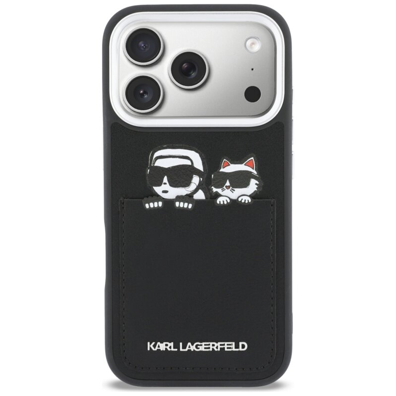 Husa iPhone 17 Pro Max Karl Lagerfeld Hardcase Leather K&C Print & Pocket, negru, KLHCP17X6PCSPKCK
