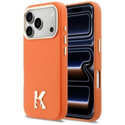 Husa iPhone 17 Pro Karl Lagerfeld Hardcase Leather Khead Logo MagSafe, portocaliu, KLHMP17L5PGFKHGO