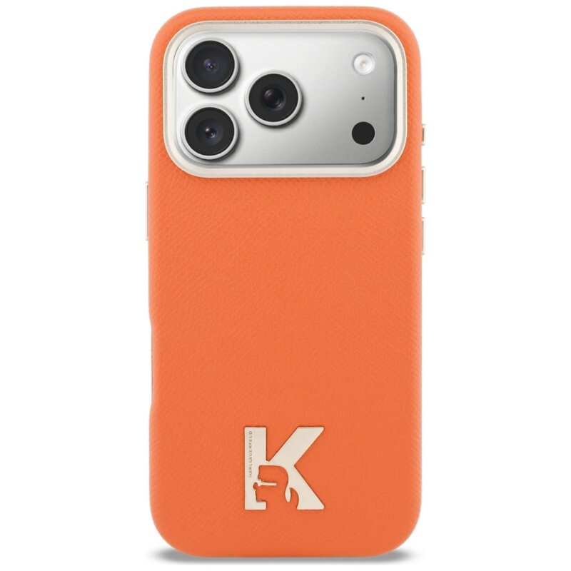 Husa iPhone 17 Pro Karl Lagerfeld Hardcase Leather Khead Logo MagSafe, portocaliu, KLHMP17L5PGFKHGO