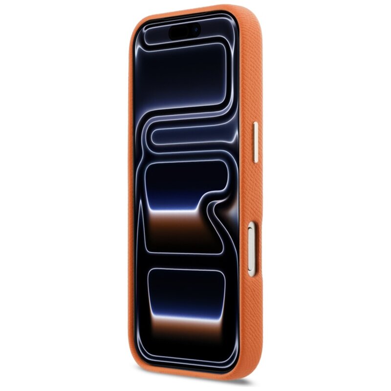 Husa iPhone 17 Pro Karl Lagerfeld Hardcase Leather Khead Logo MagSafe, portocaliu, KLHMP17L5PGFKHGO