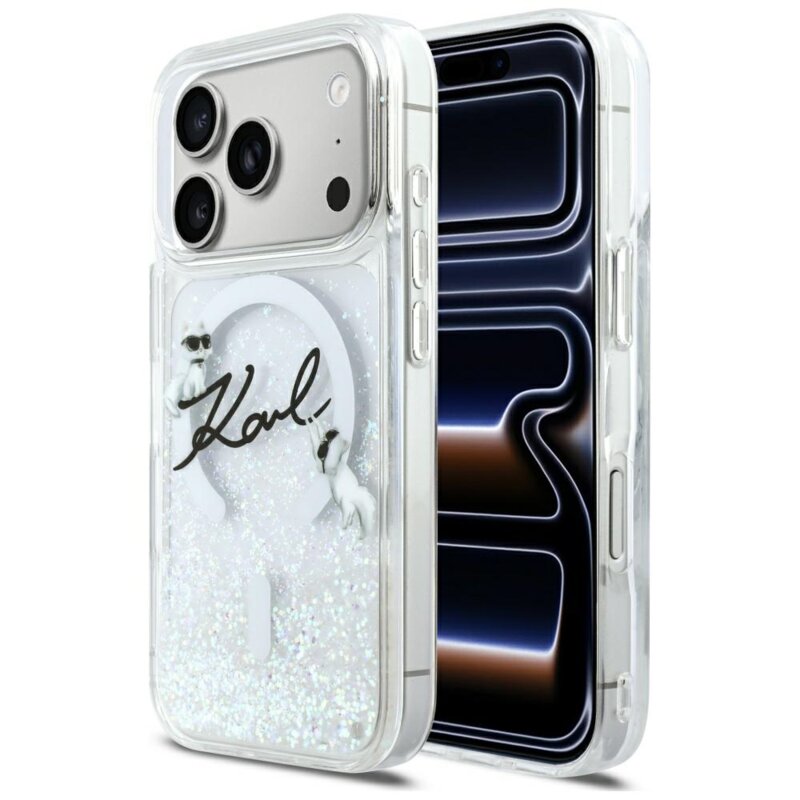 Husa Karl Lagerfeld iPhone 17 Pro Glitter Karl Script Logo MagSafe, transparent, KLHMP17L6LKSCAMT
