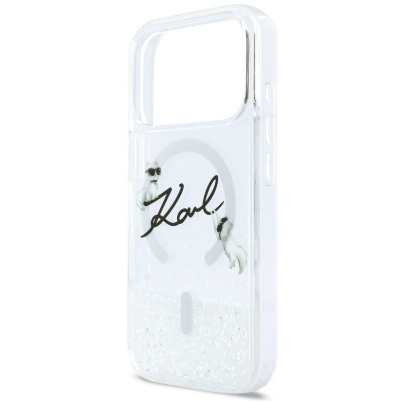 Husa Karl Lagerfeld iPhone 17 Pro Glitter Karl Script Logo MagSafe, transparent, KLHMP17L6LKSCAMT