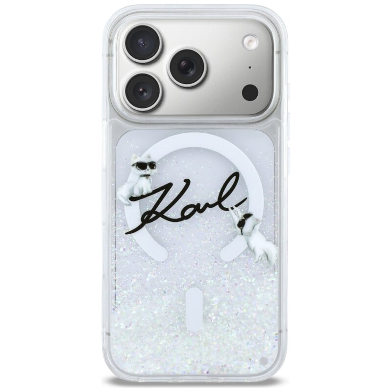 Husa Karl Lagerfeld iPhone 17 Pro Glitter Karl Script Logo MagSafe, transparent, KLHMP17L6LKSCAMT