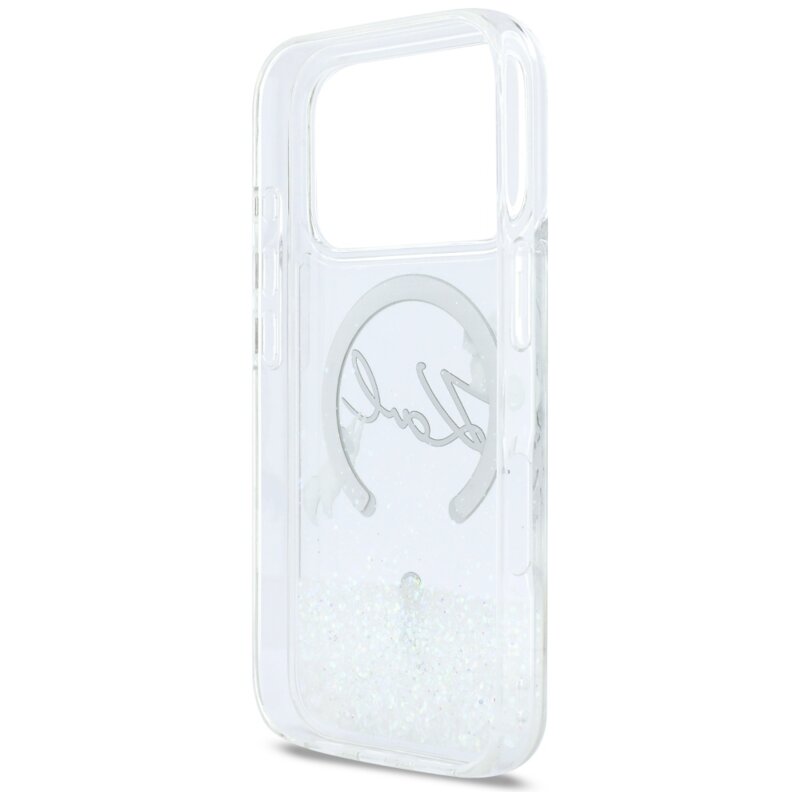 Husa Karl Lagerfeld iPhone 17 Pro Glitter Karl Script Logo MagSafe, transparent, KLHMP17L6LKSCAMT