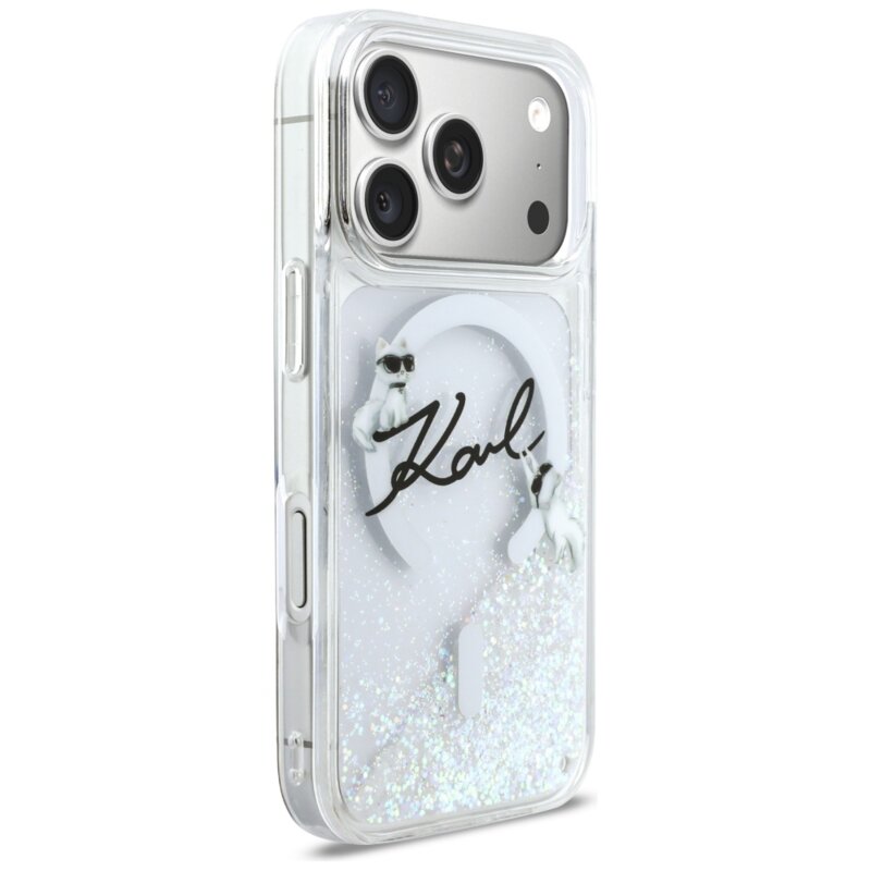Husa Karl Lagerfeld iPhone 17 Pro Glitter Karl Script Logo MagSafe, transparent, KLHMP17L6LKSCAMT