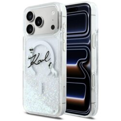 Husa Karl Lagerfeld iPhone 17 Pro Max Glitter Karl Script Logo MagSafe, transparent, KLHMP17X6LKSCAMT