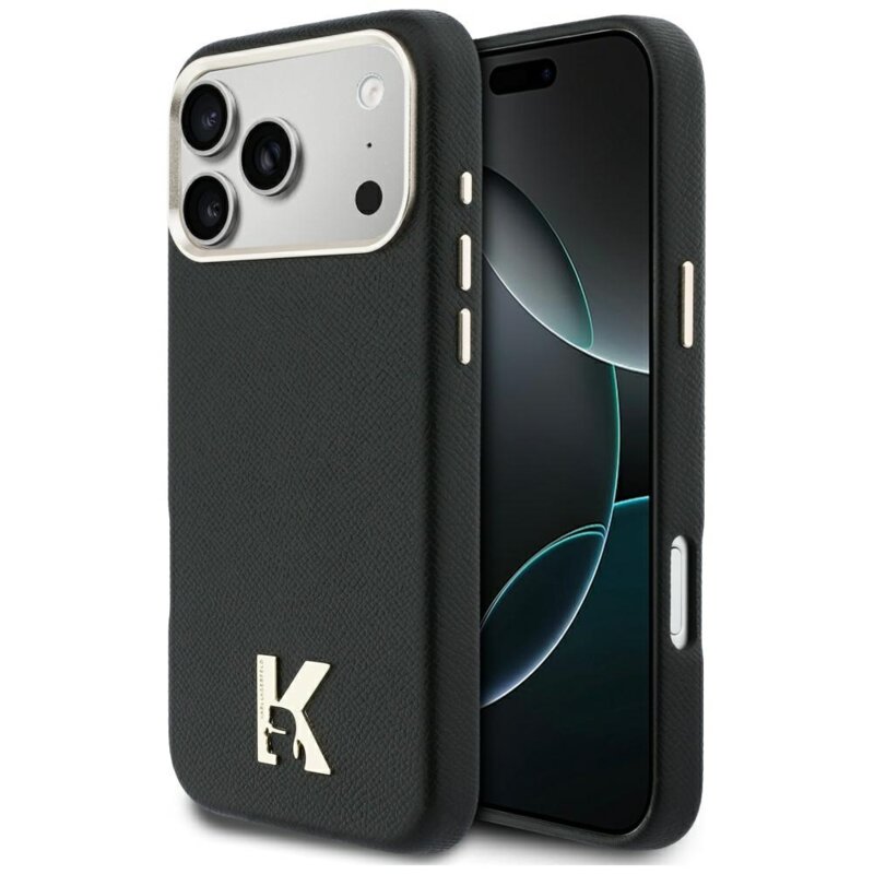 Husa iPhone 17 Pro Max Karl Lagerfeld Hardcase Leather Khead Logo MagSafe, negru, KLHMP17X5PGFKHGK
