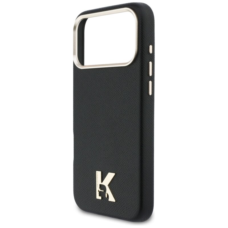 Husa iPhone 17 Pro Max Karl Lagerfeld Hardcase Leather Khead Logo MagSafe, negru, KLHMP17X5PGFKHGK