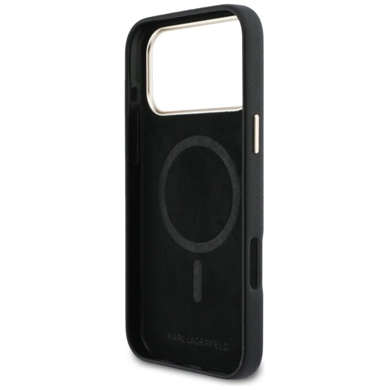 Husa iPhone 17 Pro Max Karl Lagerfeld Hardcase Leather Khead Logo MagSafe, negru, KLHMP17X5PGFKHGK