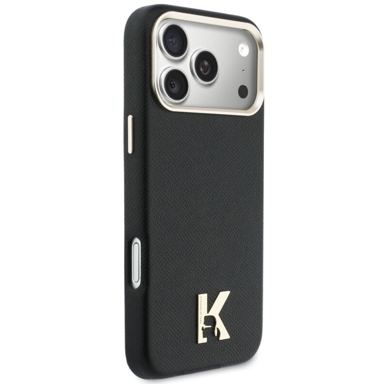 Husa iPhone 17 Pro Max Karl Lagerfeld Hardcase Leather Khead Logo MagSafe, negru, KLHMP17X5PGFKHGK