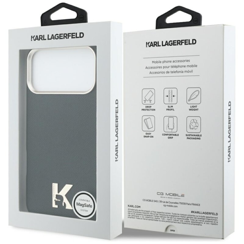 Husa iPhone 17 Pro Max Karl Lagerfeld Hardcase Leather Khead Logo MagSafe, negru, KLHMP17X5PGFKHGK