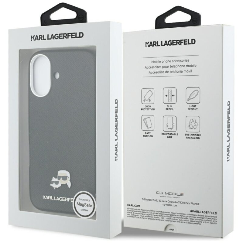 Husa iPhone 17 Karl Lagerfeld Hardcase Leather K&C Head Pin MagSafe, negru, KLHMP17S6PFKCLK