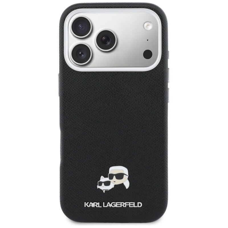 Husa iPhone 17 Pro Karl Lagerfeld Hardcase Leather K&C Head Pin MagSafe, negru, KLHMP17L6PFKCLK