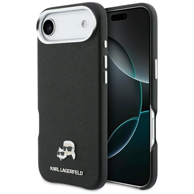 Husa iPhone 17 Air Karl Lagerfeld Hardcase Leather K&C Head Pin MagSafe, negru, KLHMP17M6PFKCLK