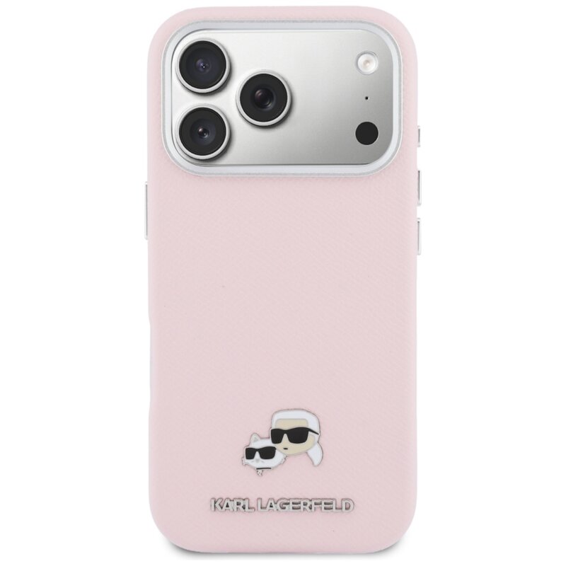 Husa iPhone 17 Pro Karl Lagerfeld Hardcase Leather K&C Head Pin MagSafe, roz, KLHMP17L6PFKCLP