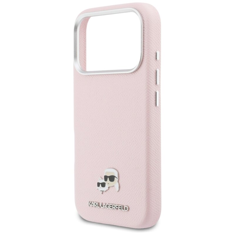 Husa iPhone 17 Pro Max Karl Lagerfeld Hardcase Leather K&C Head Pin MagSafe, roz, KLHMP17X6PFKCLP