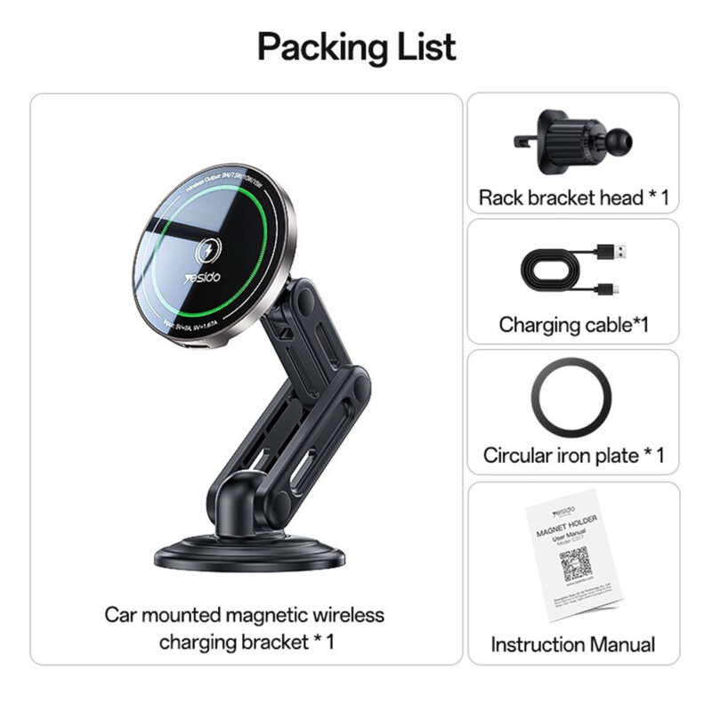 Suport auto cu incarcare wireless si aplicare 2in1, Yesido C317