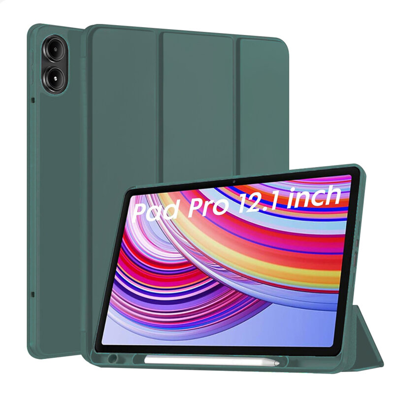 Husa Xiaomi Redmi Pad Pro 5G Techsuit Flex Trifold Pen, verde inchis