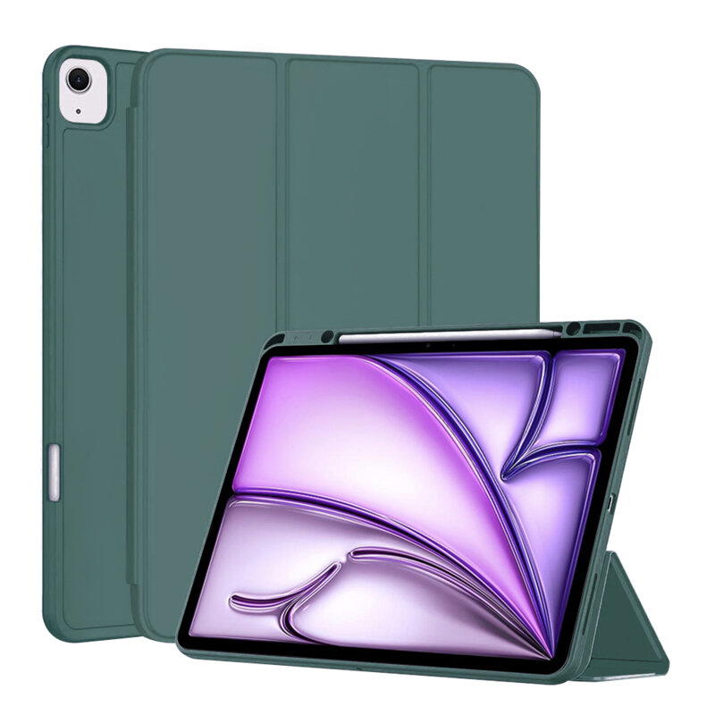 Husa iPad Air 13 (2024) Techsuit Flex Trifold Pen, verde inchis
