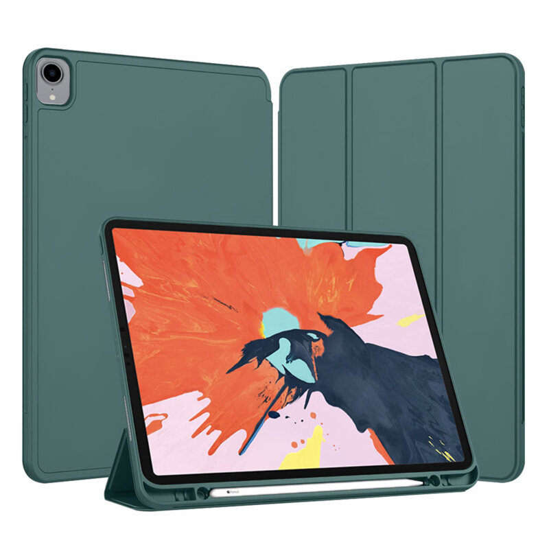 Husa iPad Pro 2018 12.9 A1876/A1983 Techsuit Flex Trifold Pen, verde inchis