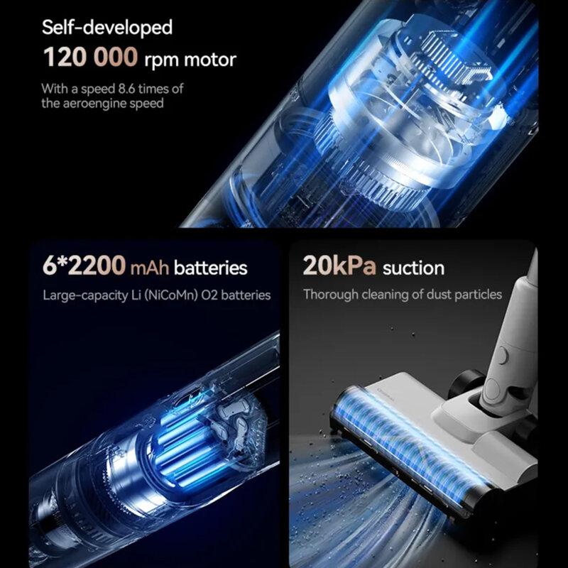 Aspirator vertical fara fir cu lumina Deerma T10W, 20000Pa, 265W