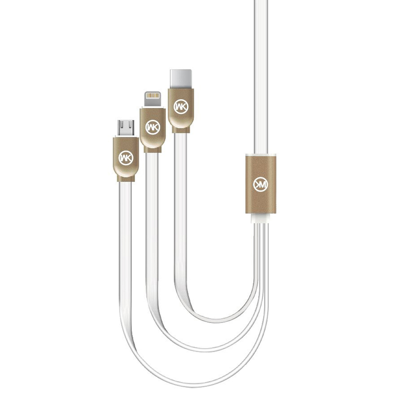 Cablu de date 1M 3in1 WK Desing WDC-010 USB-C, Lightning, Micro-USB - Auriu