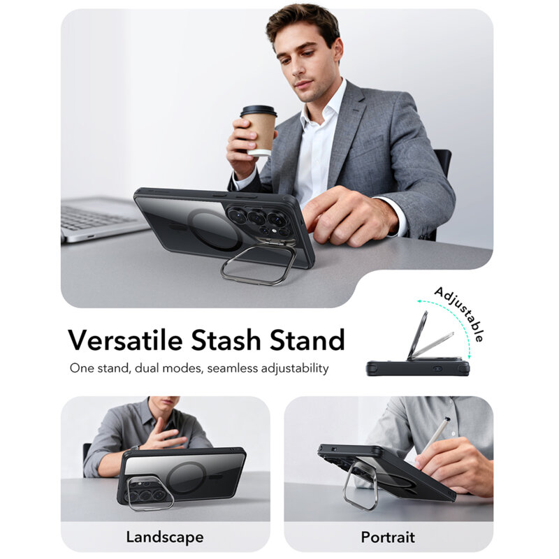 Husa Samsung Galaxy S26 Ultra ESR Classic Hybrid HaloLock Kickstand, negru/transparenta