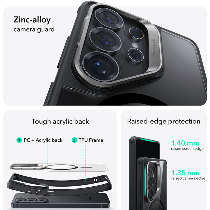 Husa Samsung Galaxy S26 Ultra ESR Classic Hybrid HaloLock Kickstand, negru/transparenta