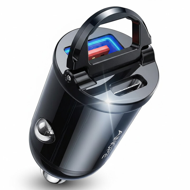 Incarcator auto USB, Type-C cu inel Lisen, PD30W, negru