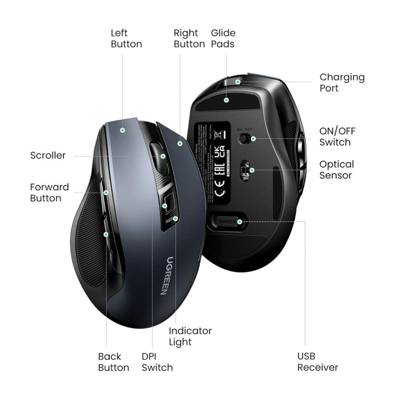 Mouse wireless ergonomic, multi-mode 500mAh Ugreen MU006S, 85082