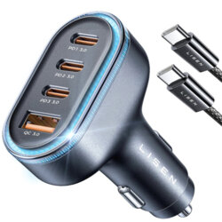 Incarcator auto Fast Charge 101W cu cablu tip C Lisen, USB, Type-C