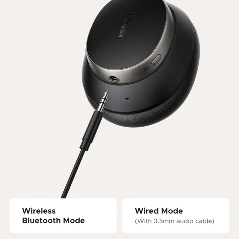 Casti wireless Bluetooth cu microfon, ANC Ugreen, negru, 55687