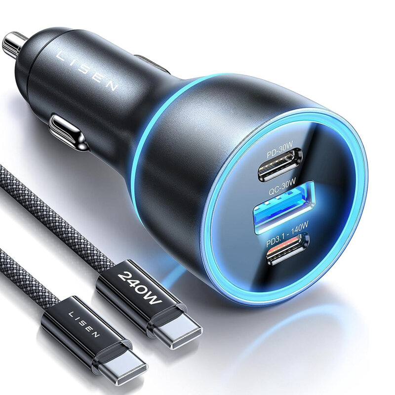 Incarcator auto Fast Charge 170W cu cablu tip C Lisen, USB, Type-C, 2m