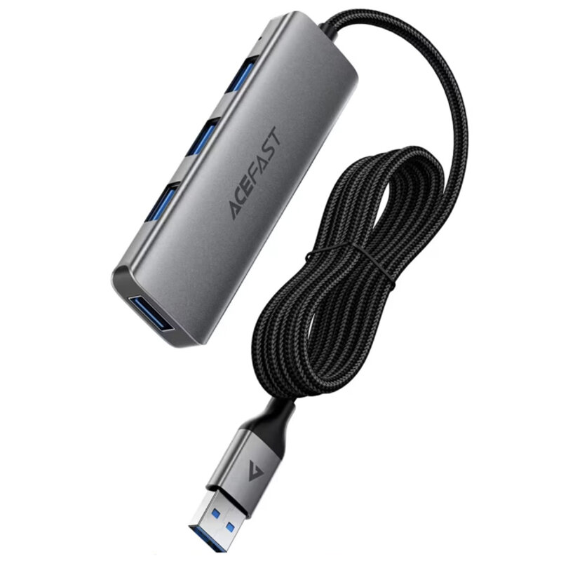 Hub USB, 5Gbps, 4 x USB3.0, 5V/3A, Plug & Play Acefast J17, gri