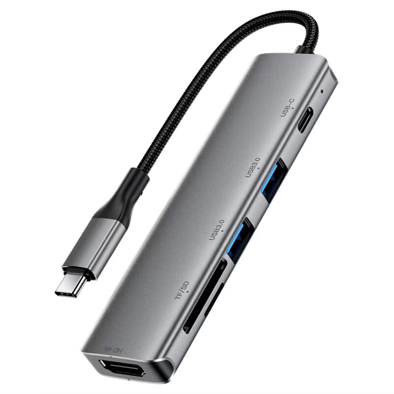 Hub USB-C 6in1, HDMI 4K, PD 90W, 2x USB3.0, SD/TF, Acefast J18