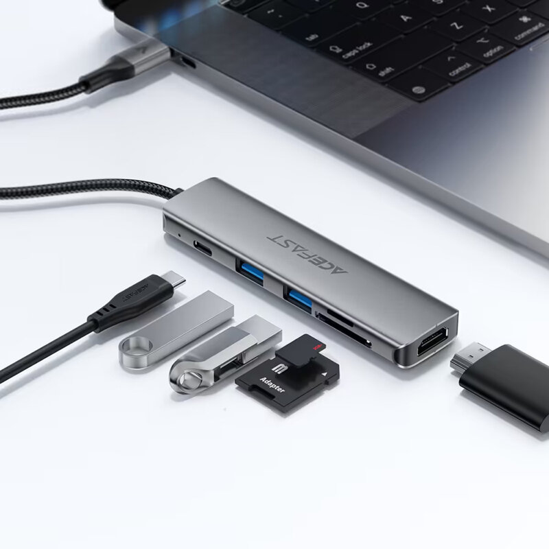 Hub USB-C 6in1, HDMI 4K, PD 90W, 2x USB3.0, SD/TF, Acefast J18