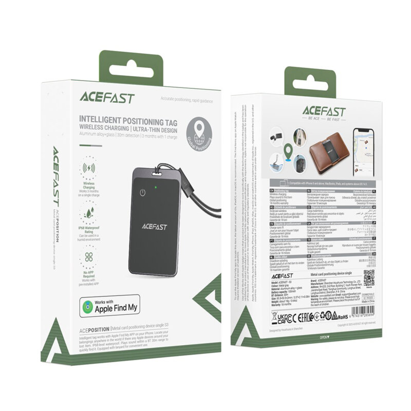 Tracker Bluetooth iOS tip card, IP68, Acefast S3