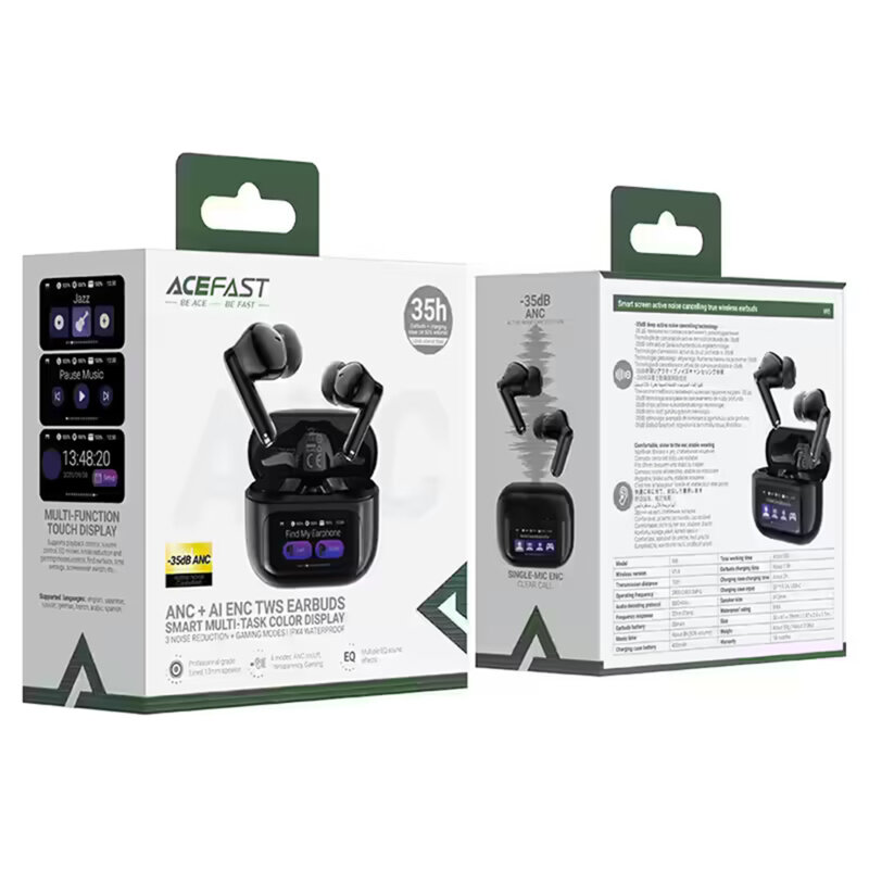 Casti wireless ANC, AI ENC, BT 5.4, Acefast W6, negru