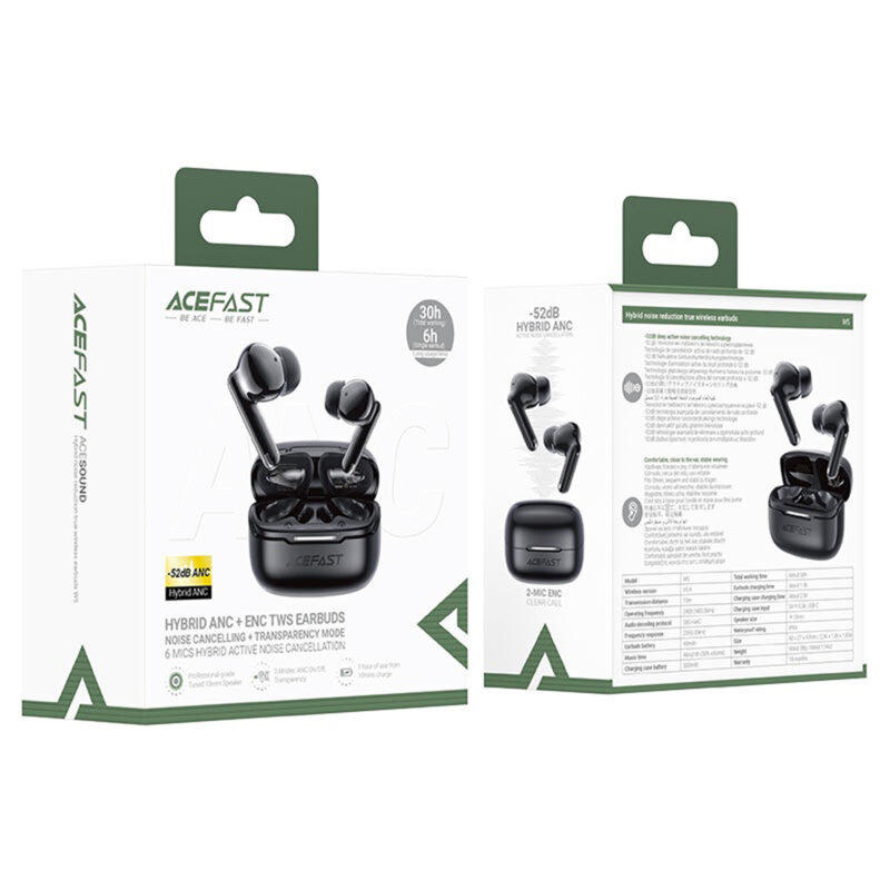 Casti wireless Bluetooth 5.4, ANC, ENC, Acefast W5, negru