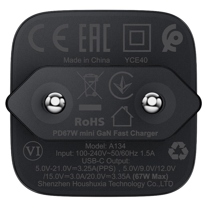 Incarcator priza GaN, PD67W, Acefast A134, negru