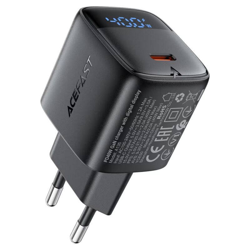 Incarcator retea Type-C GaN, cu afisaj Acefast A135, 45W, negru