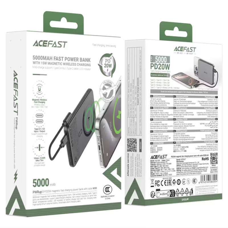 Baterie externa magnetica slim, cablu tip C Acefast M30, 5000mAh