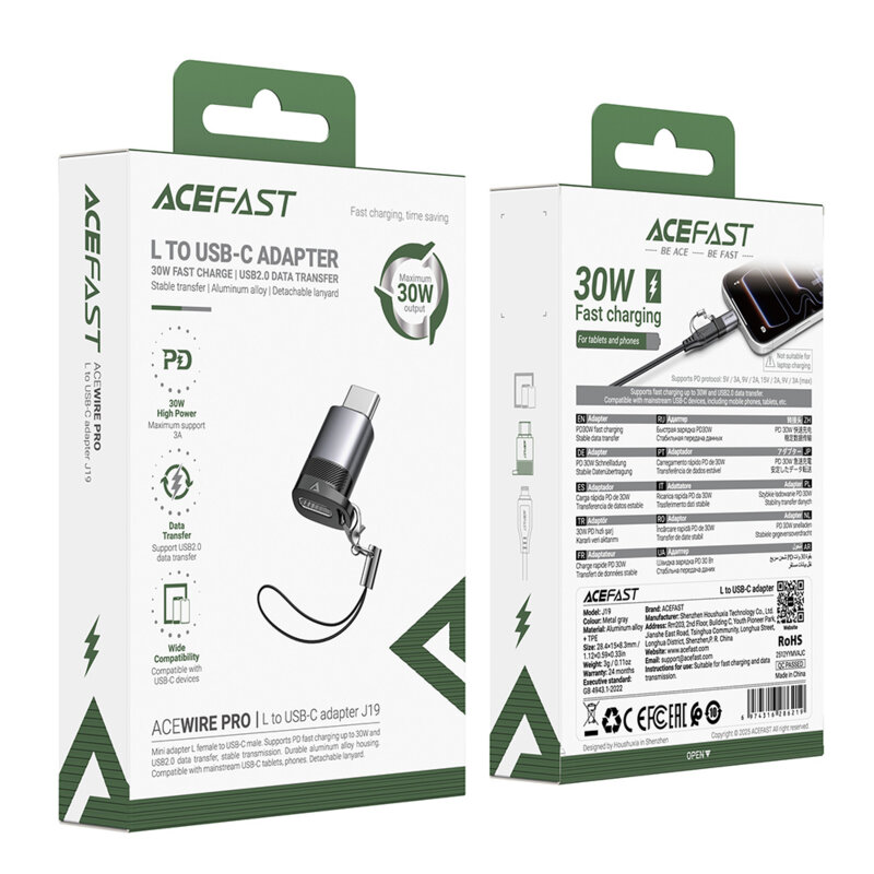 Adaptor OTG Type-C la Lightning 60W Acefast J19, gri