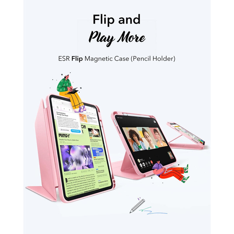 Husa iPad 12 (2026) ESR Flip Hybrid, roz