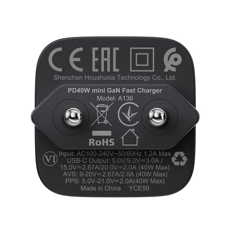 Mini incarcator de retea Type-C, GaN Acefast A136, 40W, negru