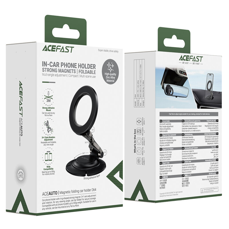 Suport auto magnetic pentru bord Acefast D64, universal, negru