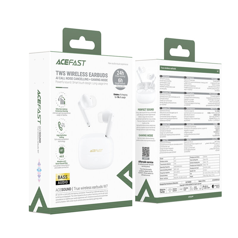 Casti Bluetooth 6.0 cu Noise Cancelling Acefast W7, 320mAh, alb