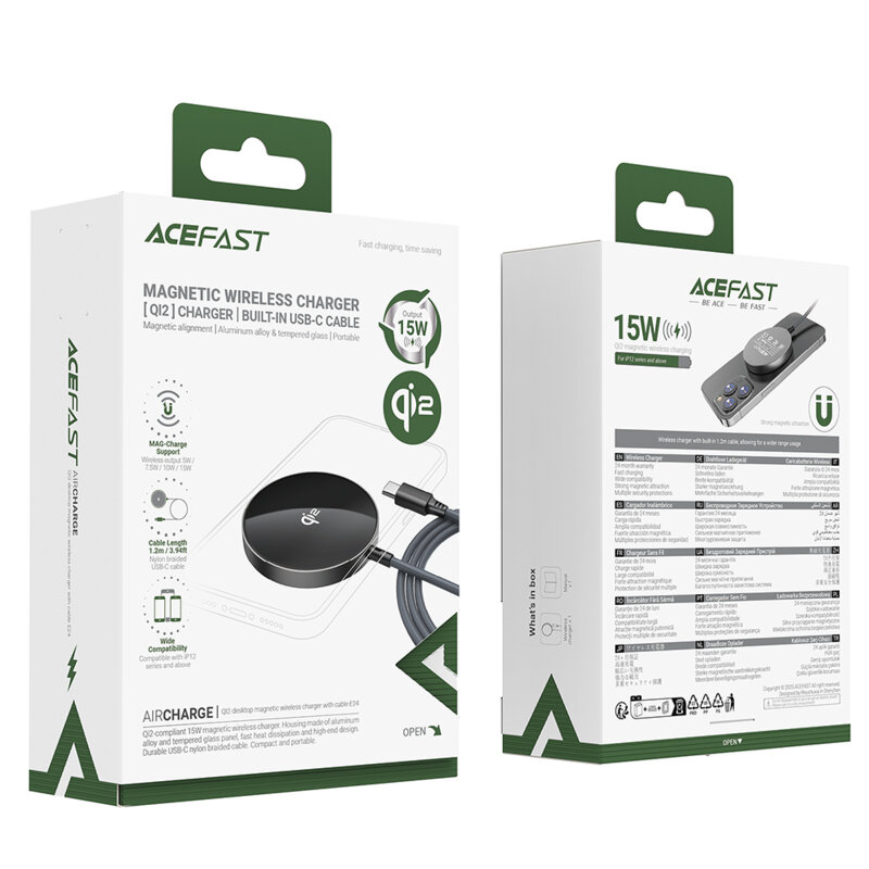 Incarcator wireless universal MagSafe Qi2, 15W Acefast E24, 1.2m